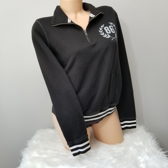 VS PINK 1/4 Zip Black Pullover Sweatshirt Small - Picture 4 of 8